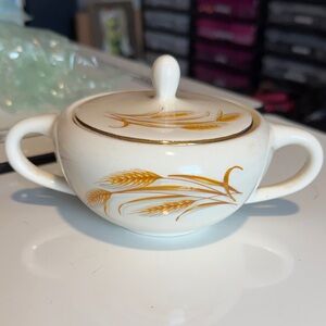 Vintage Golden Wheat Pattern Sugar Bowl